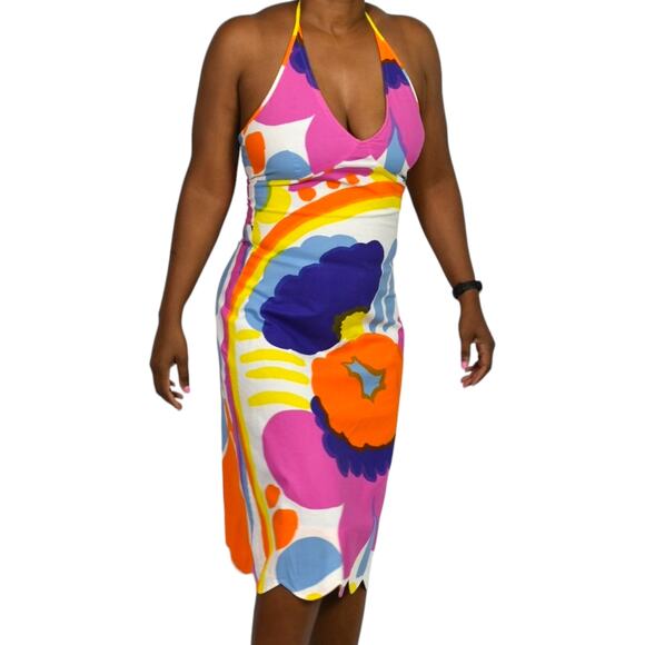 Vintage Marimekko Karuselli Halter Dress Pink Abstract Print Y2K Slip Shift 8 - Picture 12 of 16